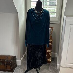 Coldwater Creek Teal and Black Velvet Ensemble